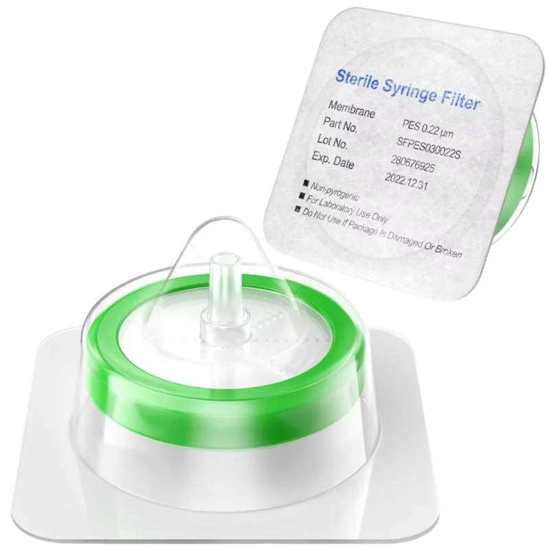 Sterile Spritzenfilter, doppelschichtige PES-Membran, 0,22 μm Porengröße, 33 mm Durchmesser, 0/100 Stück, einzeln verpackt von Ks-Tek Image