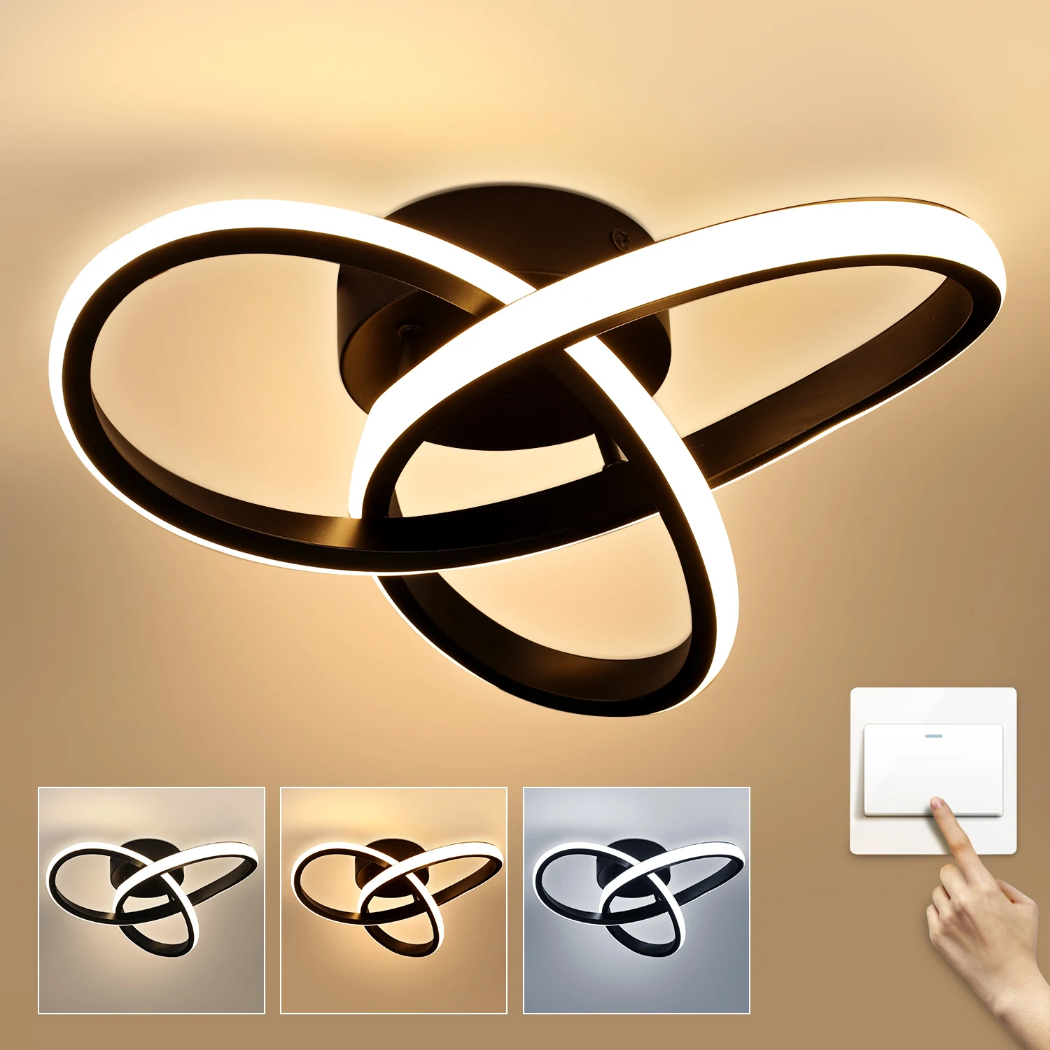 32 W LED-Deckenleuchte, 3-farbig, dimmbar, lockiges Blumen-Design für Badezimmer, Wohnzimmer, Küche, Flur, Schlafzimmer, moderne Deckenleuchte