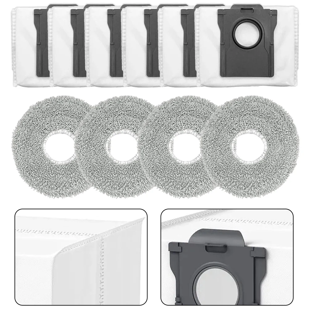 Für Cecotec für Conga X70 Roboterstaubsauger, 4 Wischpads und 6 Staubbeutel-Set, Mikrofaser-Reinigungstücher mit verstopfungsfreien Beuteln Image