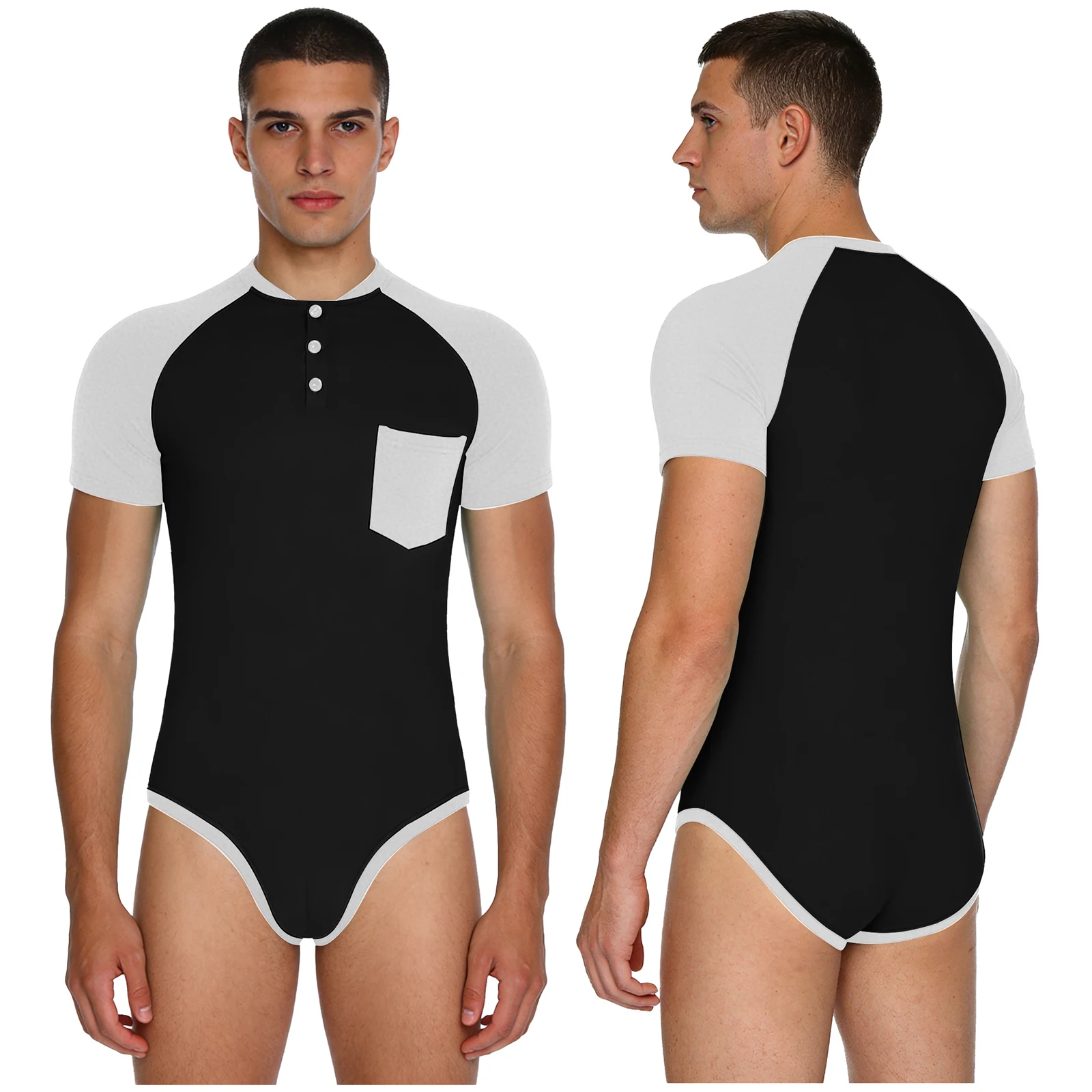 Hommes entraînement Fitness Gym Sport body à manches courtes ouvrable entrejambe Patchwork combinaison pour l'entraînement gymnase Sport tenues de natation