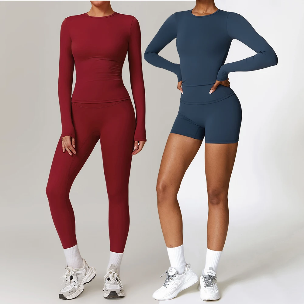 Ensembles de Yoga pour femmes, vêtements de sport, Fitness, manches longues, haut court + Leggings taille haute, ensemble 2 pièces, vêtements d'entraînement, combinaisons de sport féminines