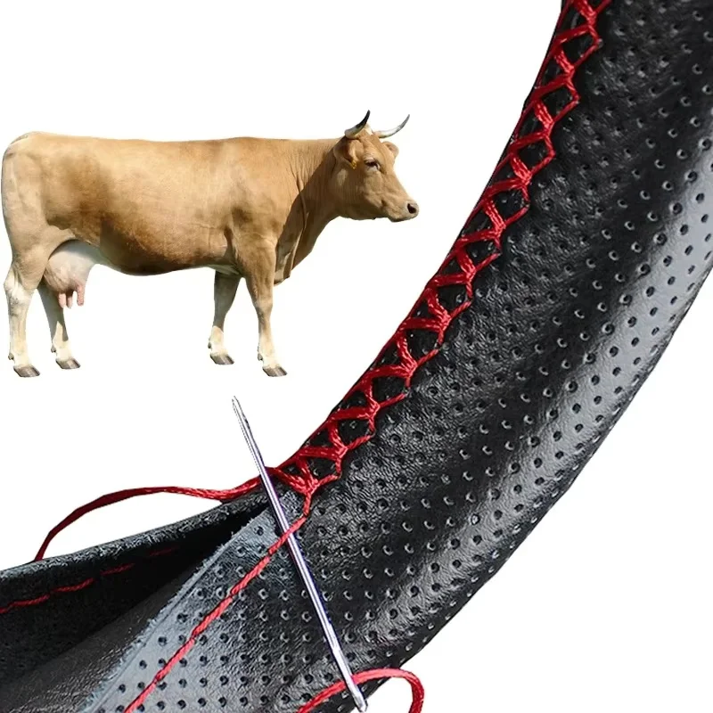 Housse de volant en cuir véritable pour voiture, housse de protection de volant tressée, accessoires anti-rayures pour volant