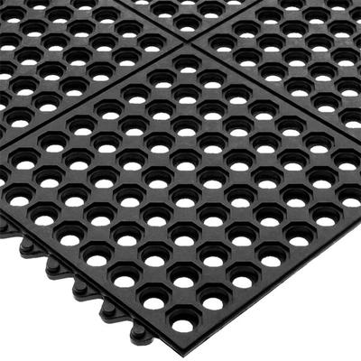 San Jamar KM1140B Connect-A-Mat 3' x 3' Black Grease-Resistant Bagged Floor Mat with Beveled Edge - 1/2" Thick