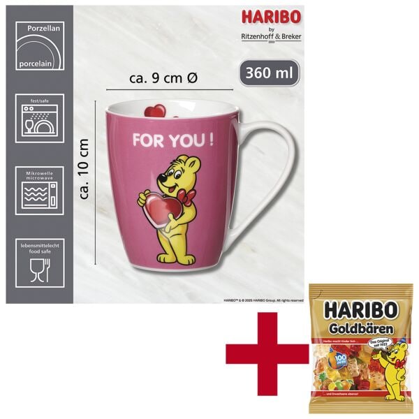 Ritzenhoff & Breker Becher »HARIBO For you« 360 ml inkl. Fruchtgummi »Goldbären« pink, 9x10 cm Image