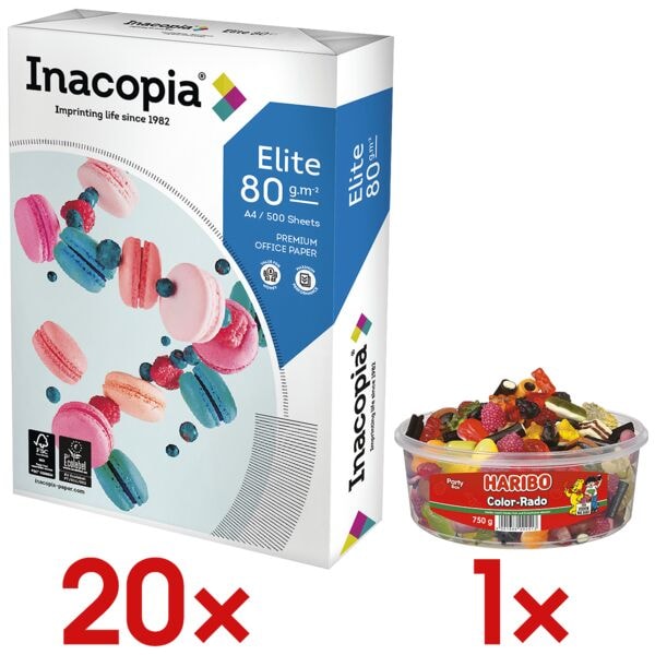 Inacopia 20x Multifunktionales Druckerpapier »Elite« inkl. Fruchtgummi »Color-Rado« Party weiß Image