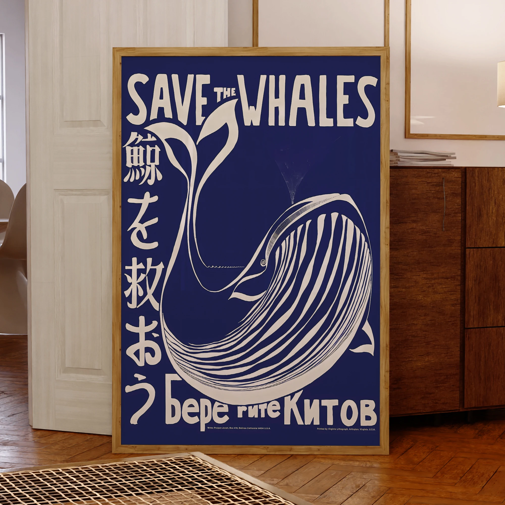 Moderne japanische Stil blau Retro Save The Whales Wand Kunstdrucke Leinwand Malerei Poster Bild für Wohnzimmer Home Decor