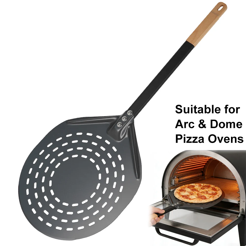 Onilini 12-Zoll-Bogen-Pizzaschale aus Holz, Griff aus Aluminiumlegierung, Pizzaschaufel, Bogen-Pizzapaddel für Kuppel- und Bogen-Pizzaöfen, Zubehör Image