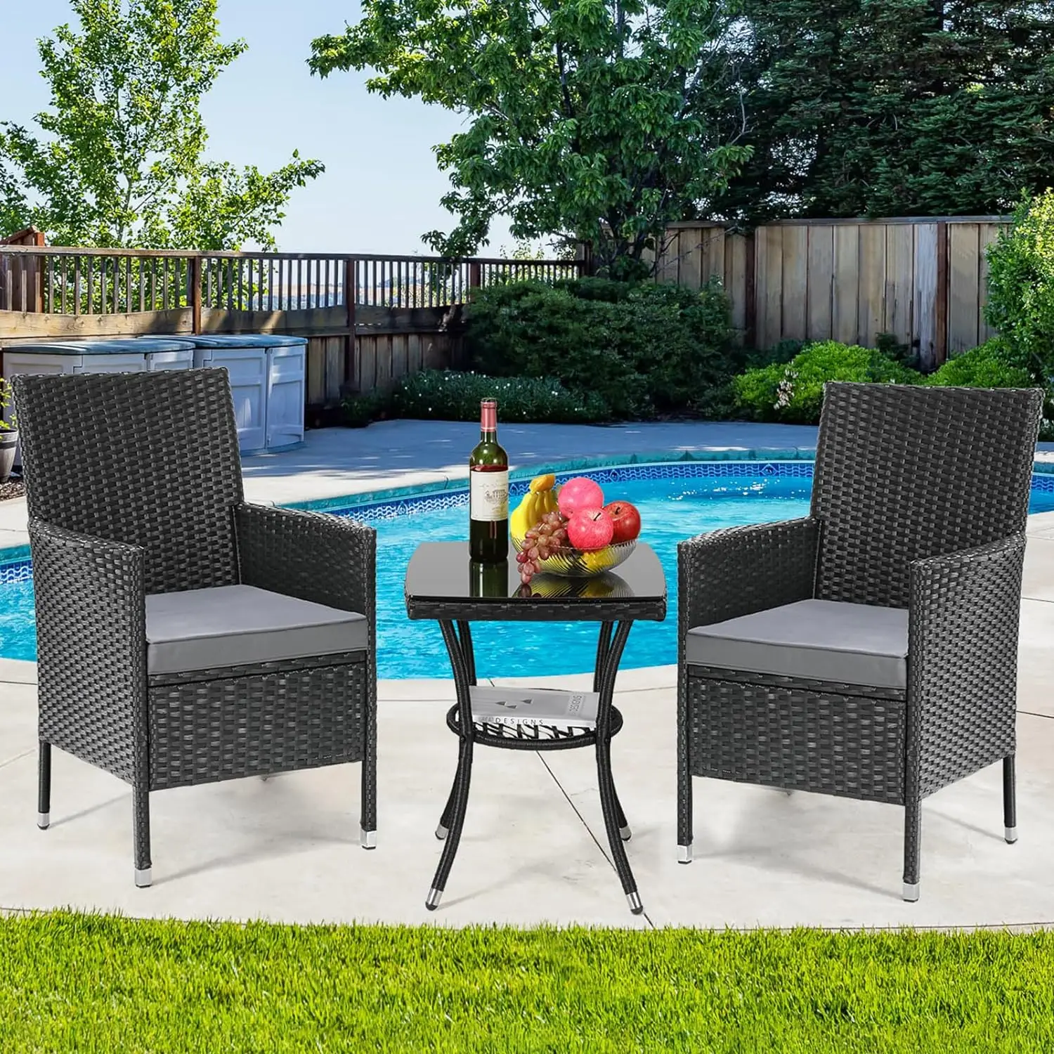 3-teiliges Balkonmöbel-Set, Rattan-Gartenmöbel-Set, Lounge-Set aus Polyrattan, Gartenstühle, Gartentisch