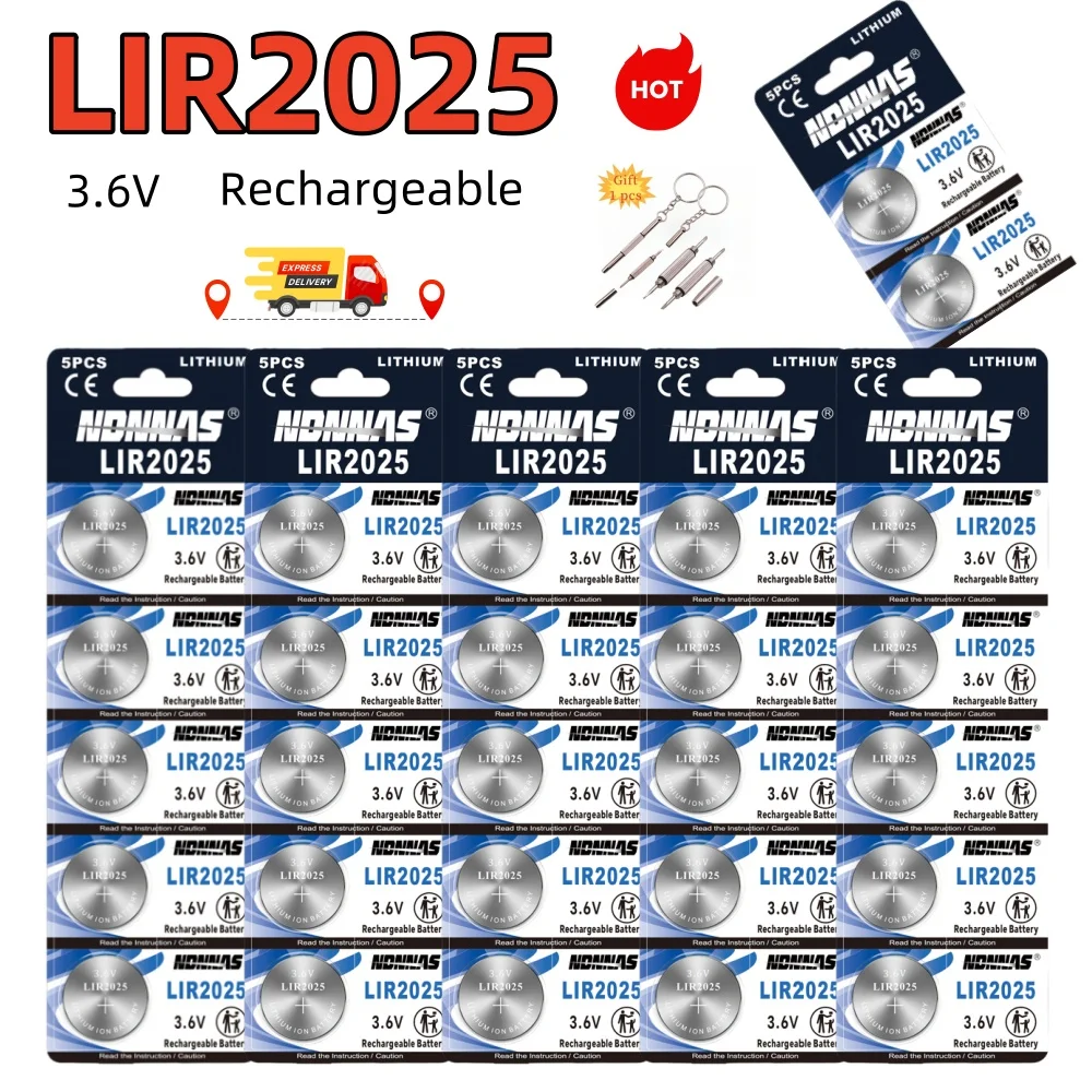 LIR2025 Akku 3,6 V Lithium 2025, wiederaufladbare Knopfzelle, ersetzt CR2025 für Wach Toy Fernbedienung Image