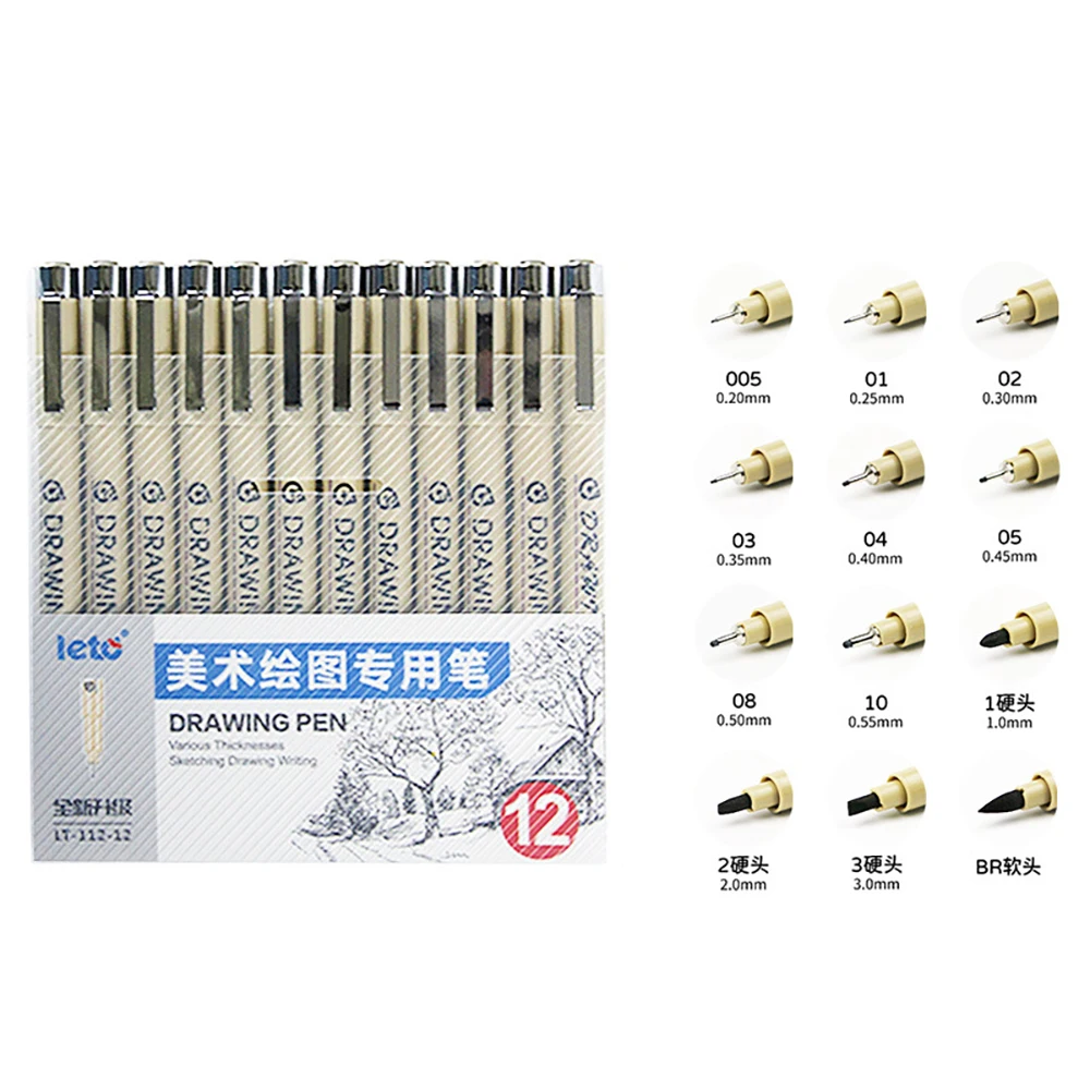 1 Stücke Charting Wasserdichte Feine Linie Skizzieren Marker Verschiedene Spitze Schwarz Fineliner Kunst Stylographs Zeichenstifte LT-112