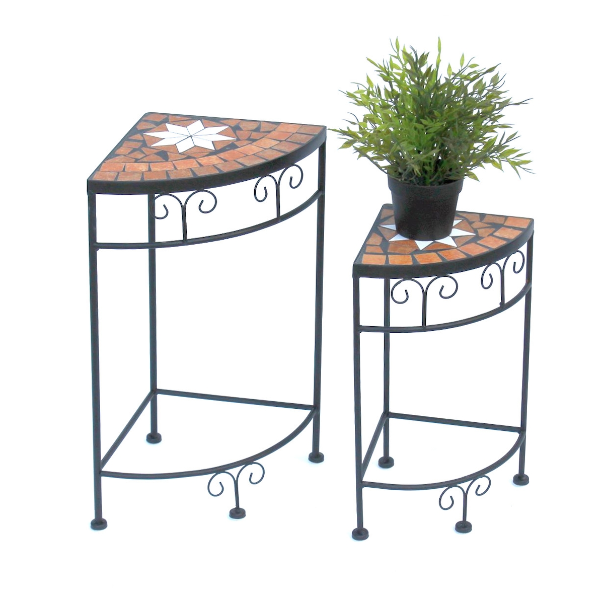 DanDiBo Blumenhocker Mosaik Eckregal 2er Set 42 und 52 cm Blumenständer 12013 Beistelltisch Pflanzenständer Mosaiktisch Ecke Image