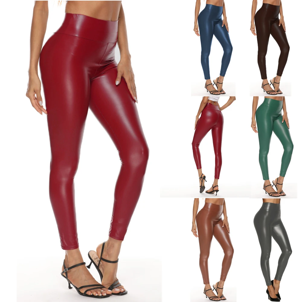 Pantaloni colorati in ecopelle da donna a vita alta skinny per il sollevamento dell'anca Leggings a matita Jeggings Pantaloni elasticizzati in similpelle