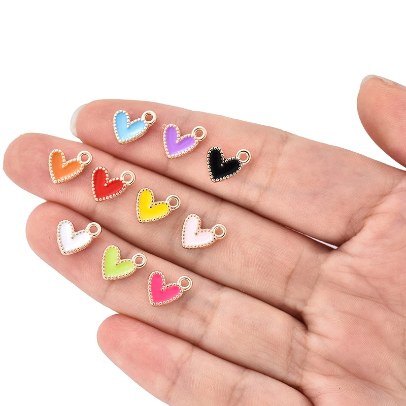 30 pz 10 colori piccolo amore cuore lega metallo smalto Charms ciondolo braccialetto fai da te collana orecchini gioielli che fanno accessori
