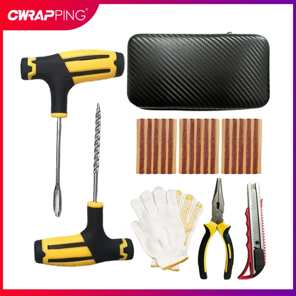 Kit di strumenti per la riparazione di pneumatici per auto Kit di riparazione per forature di pneumatici senza camera d'aria in gomma Strumento per boccioli per set di riparazione di pneumatici per
