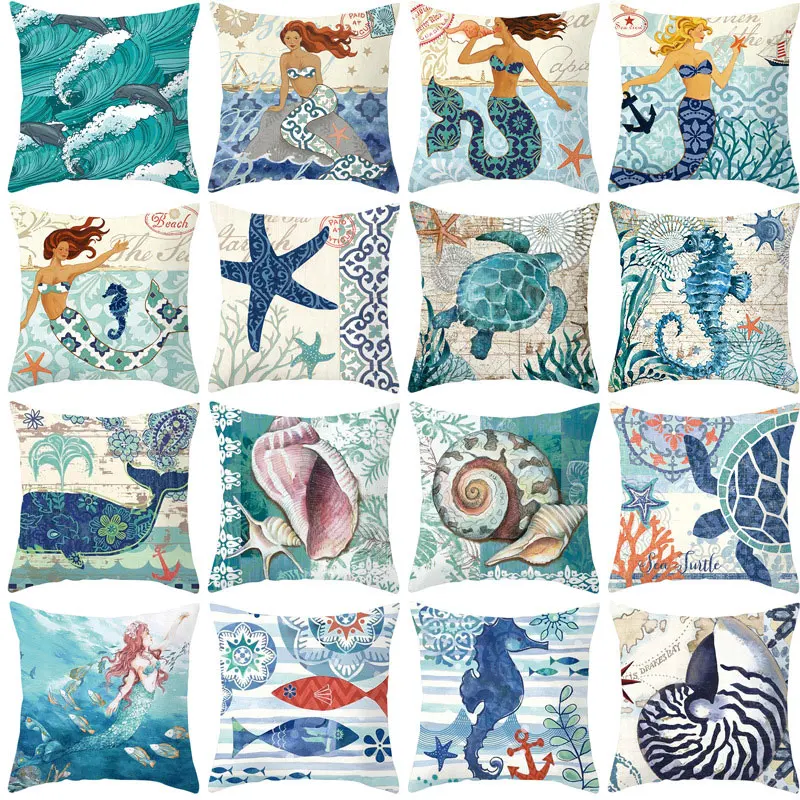 Fodera per cuscino tartaruga Stile mare Ancora per nave Polpo Federa decorativa Fodera per cuscino per divano Tessili per la casa Federa decorativa