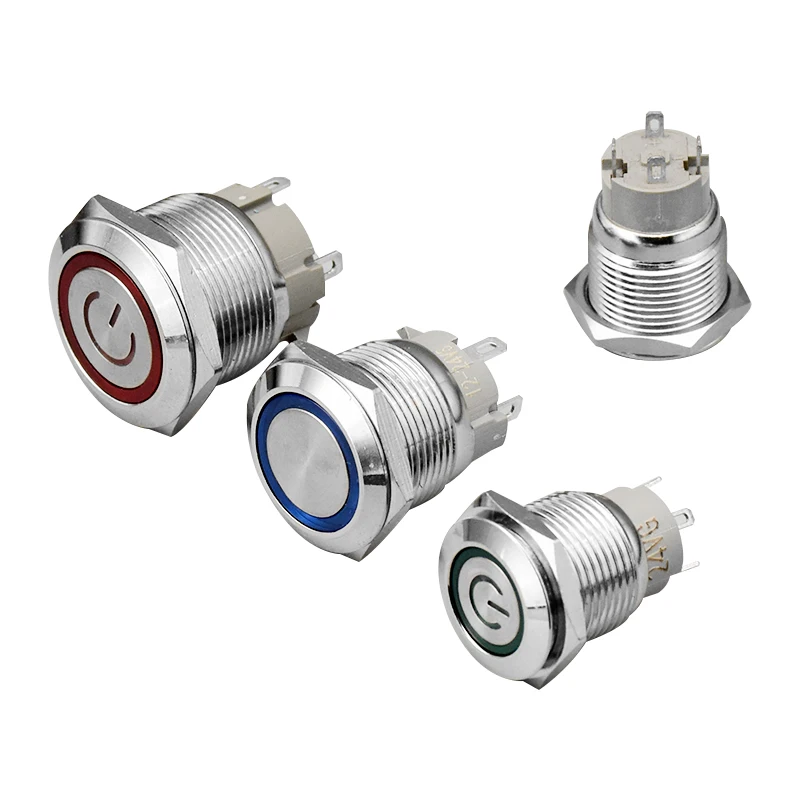 12/16/19/22mm interruttore a pulsante in metallo pulsante di alimentazione pulsante circolare piatto impermeabile luce a LED pulsante autobloccante 5v 12v 24v 220v