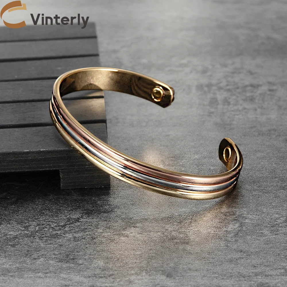 Braccialetti in rame puro Vinterly Braccialetti magnetici regolabili morbidi aperti Braccialetti con magneti alti 8,2 mm di larghezza Gioielli ridimensionabili Uomo Donna