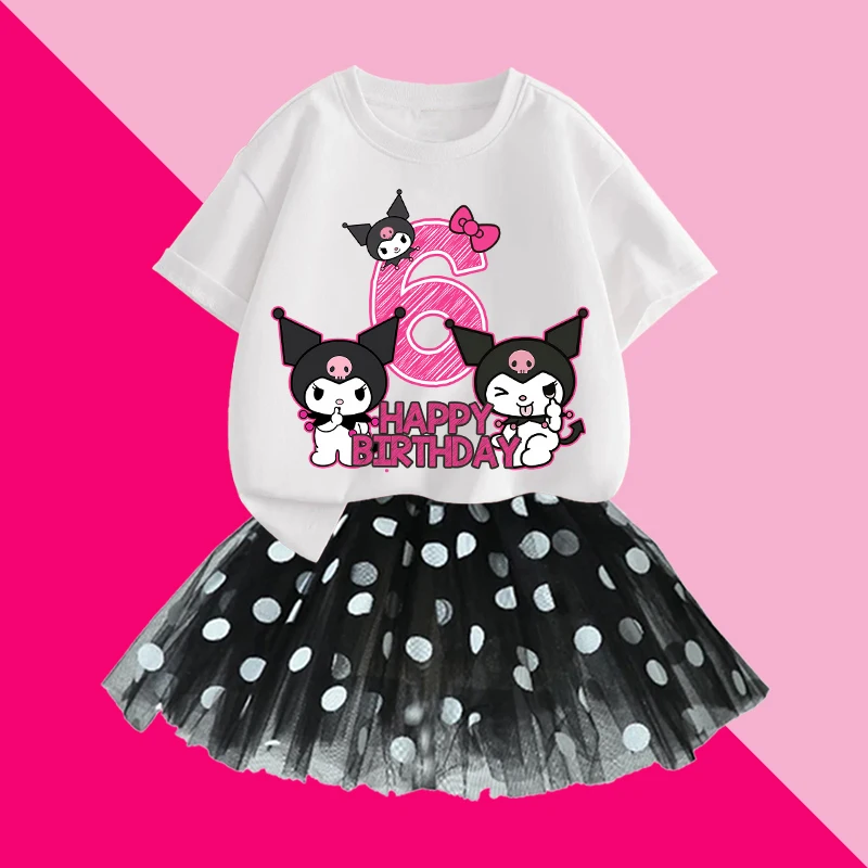 Ensemble T-shirt et jupe Kuromi pour filles, t-shirts d