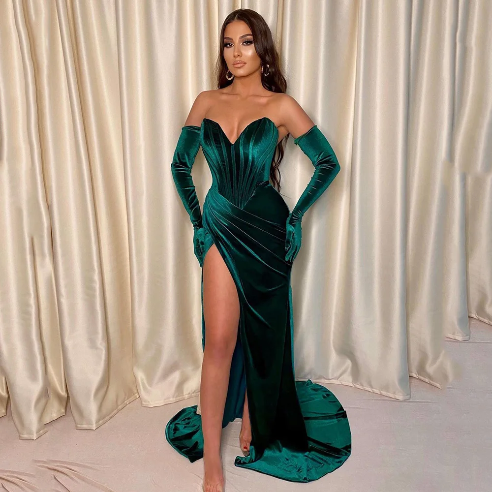 Yipeisha abito da ballo in velluto verde smeraldo abiti da festa con spacco alto sirena 2024 abiti da sera in velluto invernale Robe de Soiree