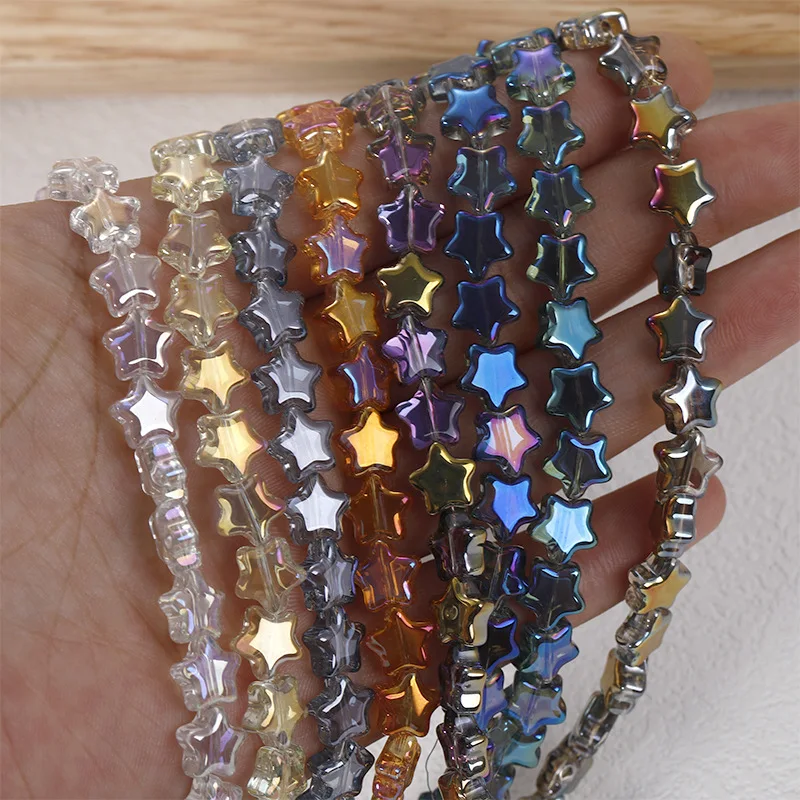 30Pcs stella a cinque punte in vetro placcato con perline 8mm ciondolo stella in cristallo lucido per orecchini fai-da-te accessori collana fatta a mano