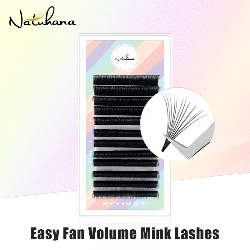 NATUHANA Easy Fan Ciglia con volume a ventaglio rapido Autofans Estensione ciglia finte Ciglia finte visone per strumenti di trucco