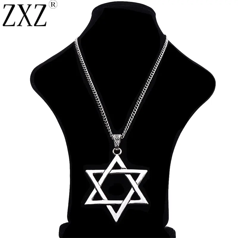 Ciondolo con ciondolo grande stella di David in argento tibetano da 1 pezzo su collana a catena a maglia lunga 34"