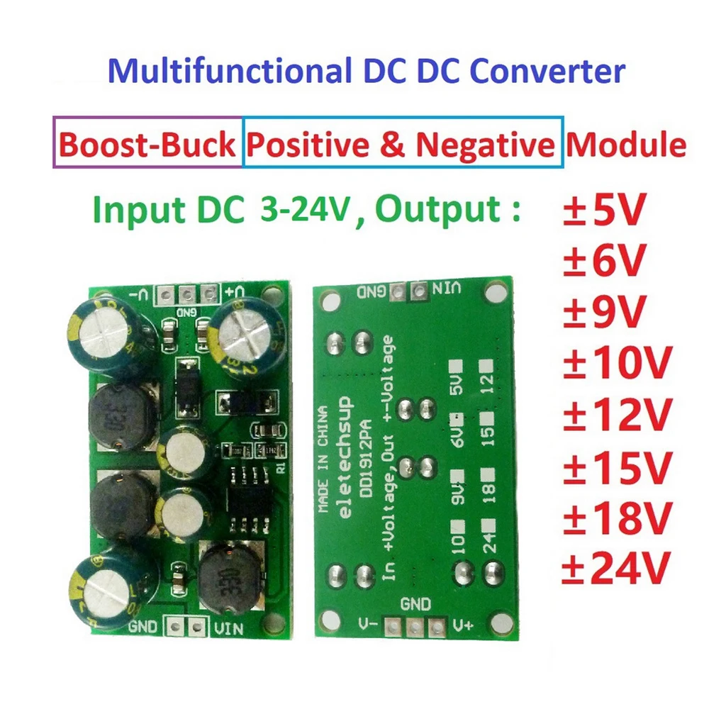 Convertitore di tensione DC-DC Modulo boost buck Tensione positiva e negativa Doppia uscita da 3-24 V a 5 V 6 V 9 V 10 V 12 V 15 V 18 V 24 V 8 W