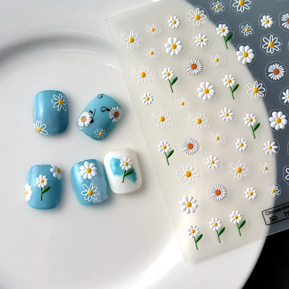 1 pz adesivi per unghie fiore margherita in rilievo decorazione per unghie adesivi per nail art 5D cartoni animati Disney forniture per unghie accessori per unghie