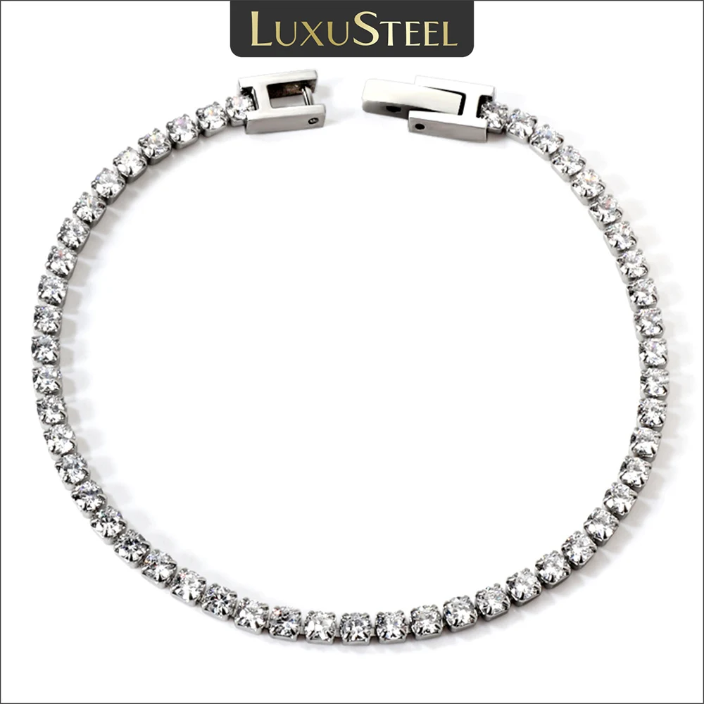 LUXUSTEEL Braccialetti di lusso pieni di strass in acciaio inossidabile per le donne Gioielli di moda con bracciale da tennis in cristallo scintillante CZ