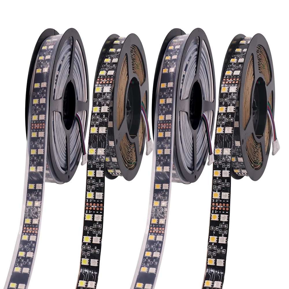 DC12V 24V 5050 RGB LED Strip Lamp PCB nero 120Leds/m IP67 impermeabile doppia fila RGBW RGBWW nastro flessibile LED Light Strip 5m