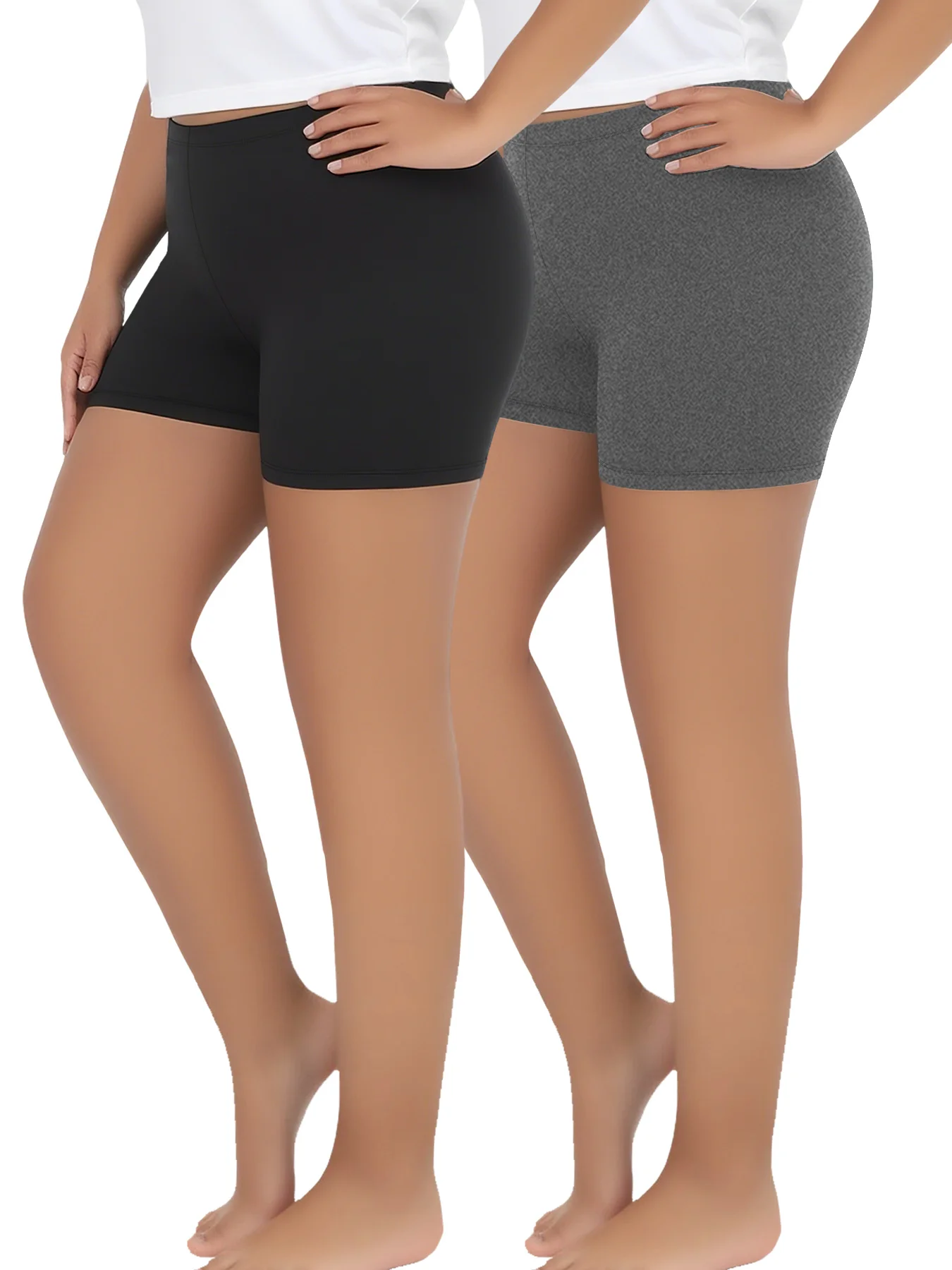 Lot de 2 shorts de sport taille plus à haute élasticité pour femmes, shorts de cycliste super doux pour le yoga, la course à pied, la gym, la remise en forme, vêtements de sport pour femmes