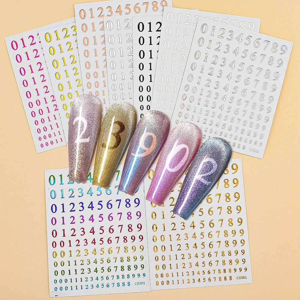 0-9 Numero dell'alfabeto Adesivi per nail art 3D Trasferimento autoadesivo Numero inglese Decalcomania per unghie Iscrizione Slider Decorazione per manicure