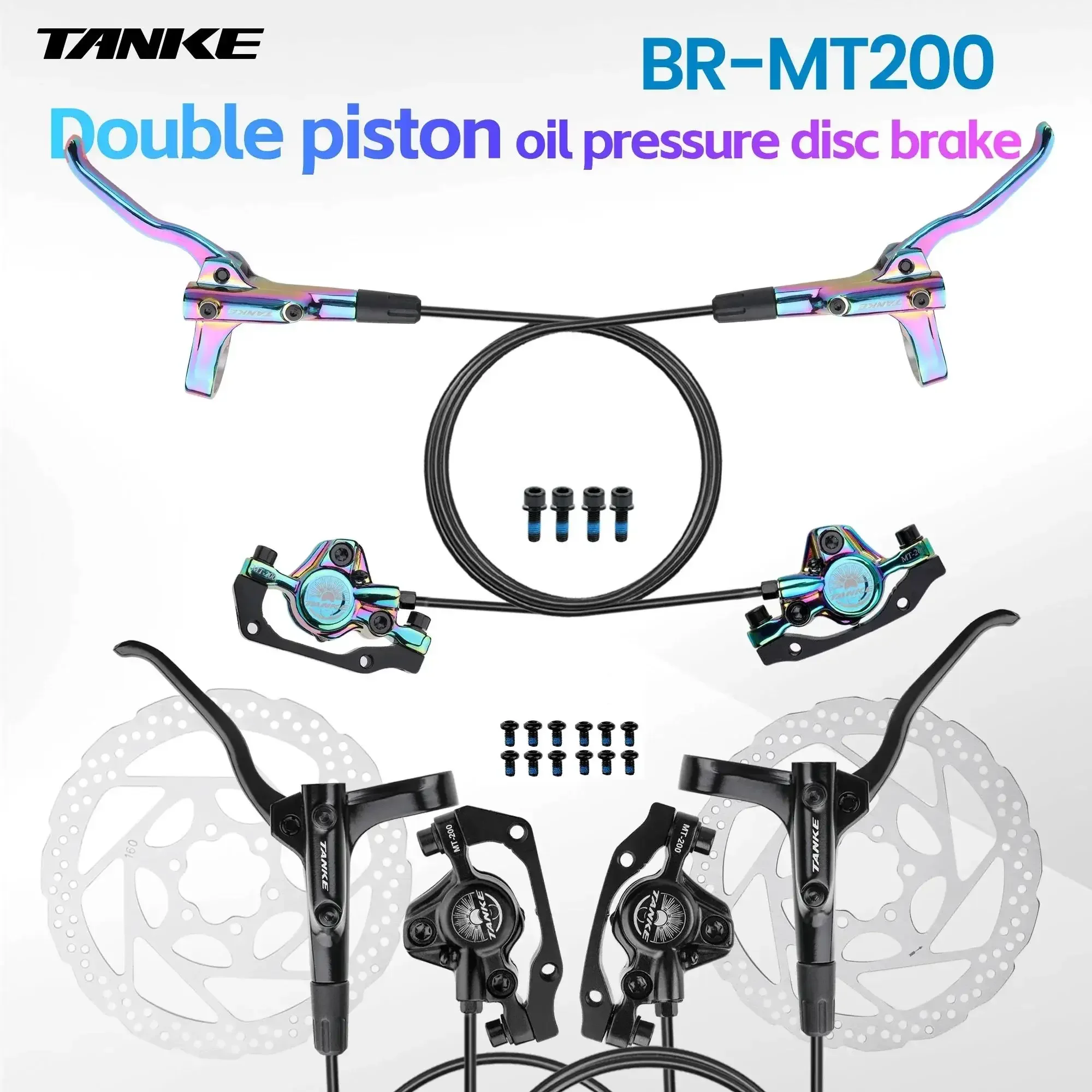 Freno a Disco Idraulico per Bici TANKE MT200, Freno MTB BL BR 800/1600mm, Freno Bicicletta a 2 Pistoni con Leva in Acciaio a 3 Dita, Parti per Bici, Aggiornamento