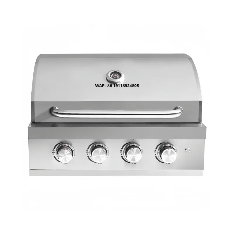 4-Brenner Edelstahl Einbau-Gasgrill Gewerbliche Qualität Windgeschütztes Design Elektronische Zündung Hochbelastbar Image
