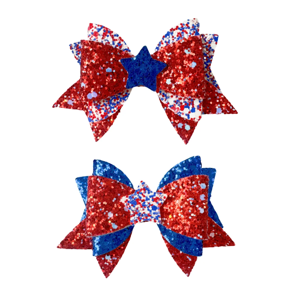 1/2 Stück Haarschleifen Haarspangen für Mädchen Glitzer Rot Weiß Blau Pailletten-Schleifen Haarklammern Unabhängigkeitstag Party Deko Accessoires Image