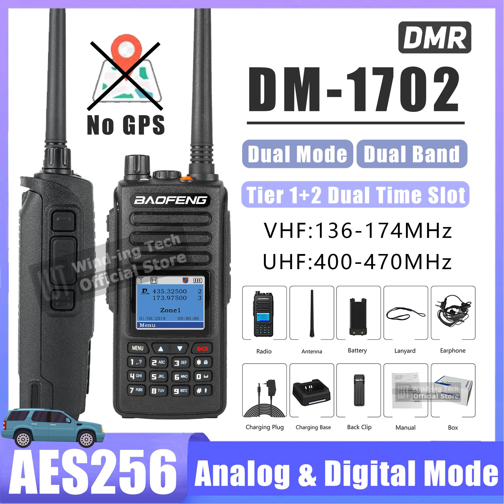 Baofeng DM-1702 DMR-Radio-Upgrade AES256 Analoges und digitales Dual-Modus-Dualband-Dual-Time-Steckplatz 2200 mAh Walkie-Talkie mit hoher Kapazität Image