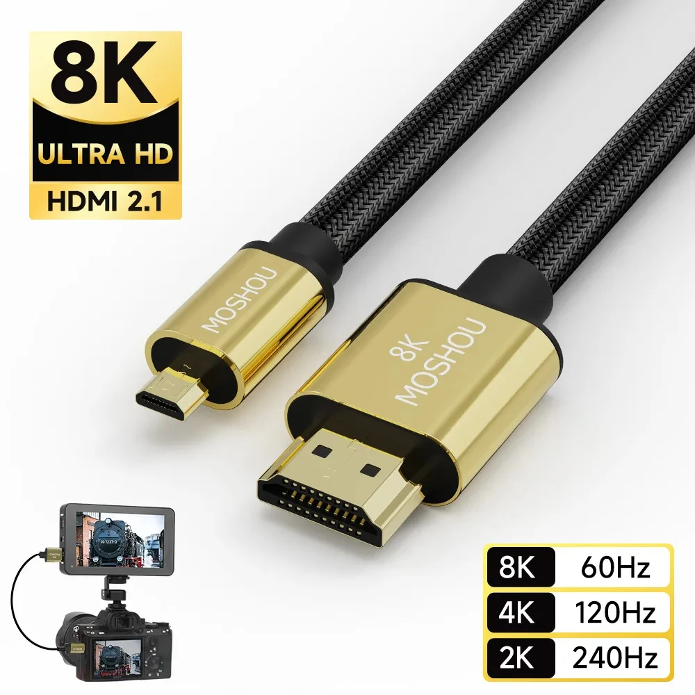 Micro HDMI zu HDMI-kompatibel Kabel 2,1 3D 8k 1080P High Speed Kabel Adapter für GoPro Hero 7 6 5 Sony A6000 Nikon Canon Kamera Image