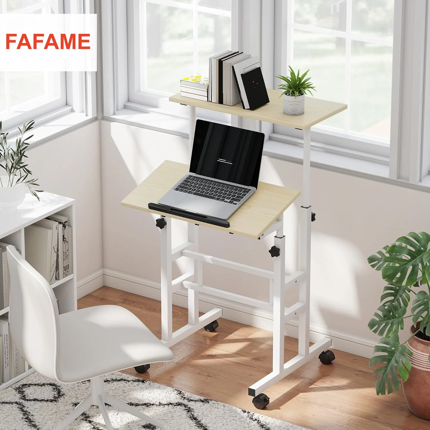 Schreibtisch zum Sitzen und Stehen, höhenverstellbarer Schreibtisch, Computertisch mit Liegebrett, Arbeitsplatz für Schlafzimmer, kleine Räume, 60 x 60 x 67 cm Image