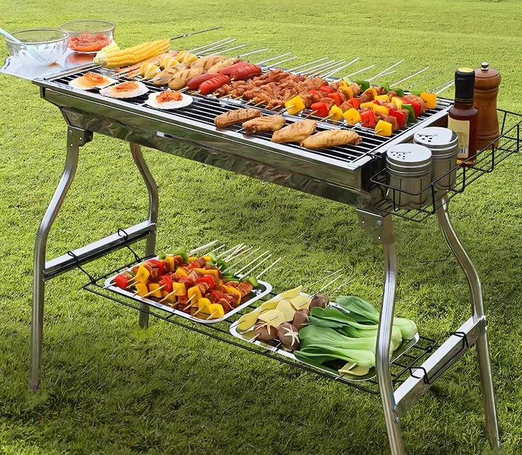 Cm Automatisches Grill-Klappregal, verstellbare Breite, Trommelspieß, Grill, Holzkohleofen, Holzkohle, geräuchertes Grillregal, faltbar Image