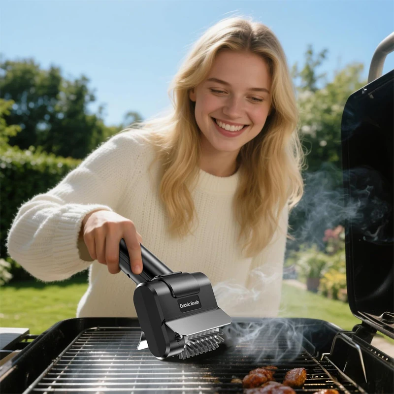 Elektrische Bürste zum Reinigen von Gittergrillen, breite elektrische rotierende Grillbürste, elektrische Grillbürste, Küchenbürste