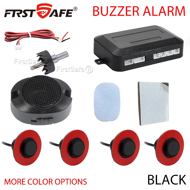 12V 16,5mm Flachsonden-Einparksensor-Set 4 Sensoren Buzzer-Detektor Rückfahrradar Universelles Auto-Zusatzsicherheitszubehör Image