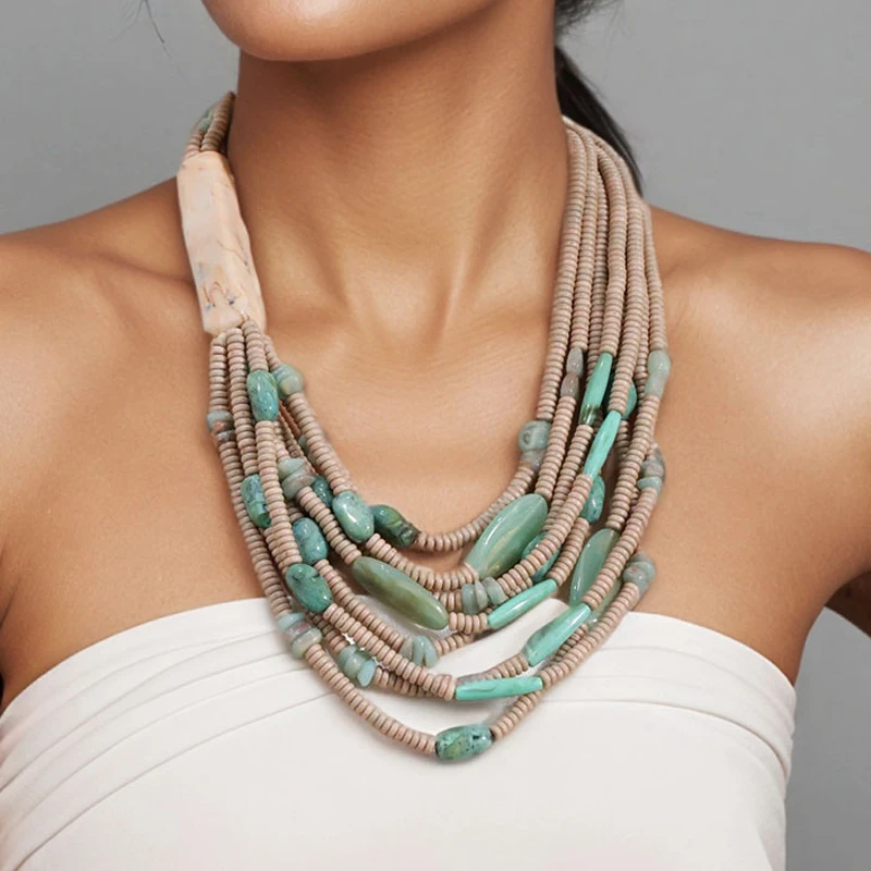 Mehrschichtige Statement-Perlenkette, handgefertigt für Frauen, Hochzeit, Party, Schmuck Image