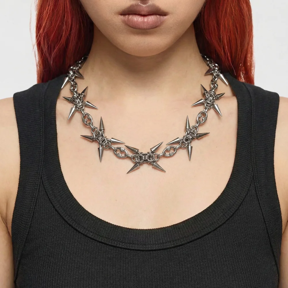 Punk Grunge Rock Nieten-Spleiß-Liebeskette Coole Mode Handgemachte Geometrische Halskette Goth Charm Schmuck Hip Hop Accessoires Geschenk Image