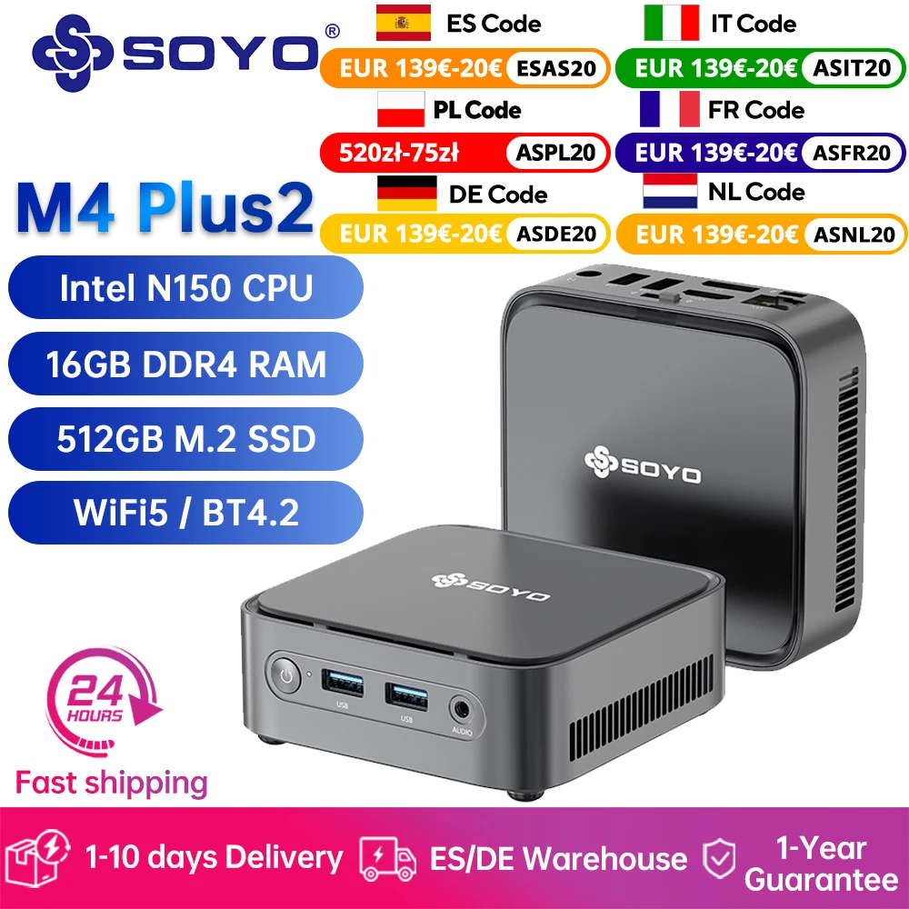 SOYO Mini PC Mini M4 Plus2 Intel 13. N150 CPU mit 16 GB DDR4 512 GB SSD Computerunterstützung 4K HDMI DP Display WiFi5/BT4.2/USB3.2