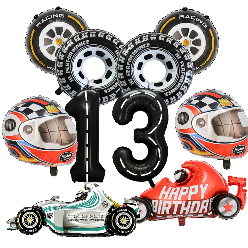 Geburtstag Party Racing Auto Thema Ballon Dekoration Rennwagen Reifen Motorrad Helm Stil Folie Ballon Junge Mädchen Feier Dekor Image