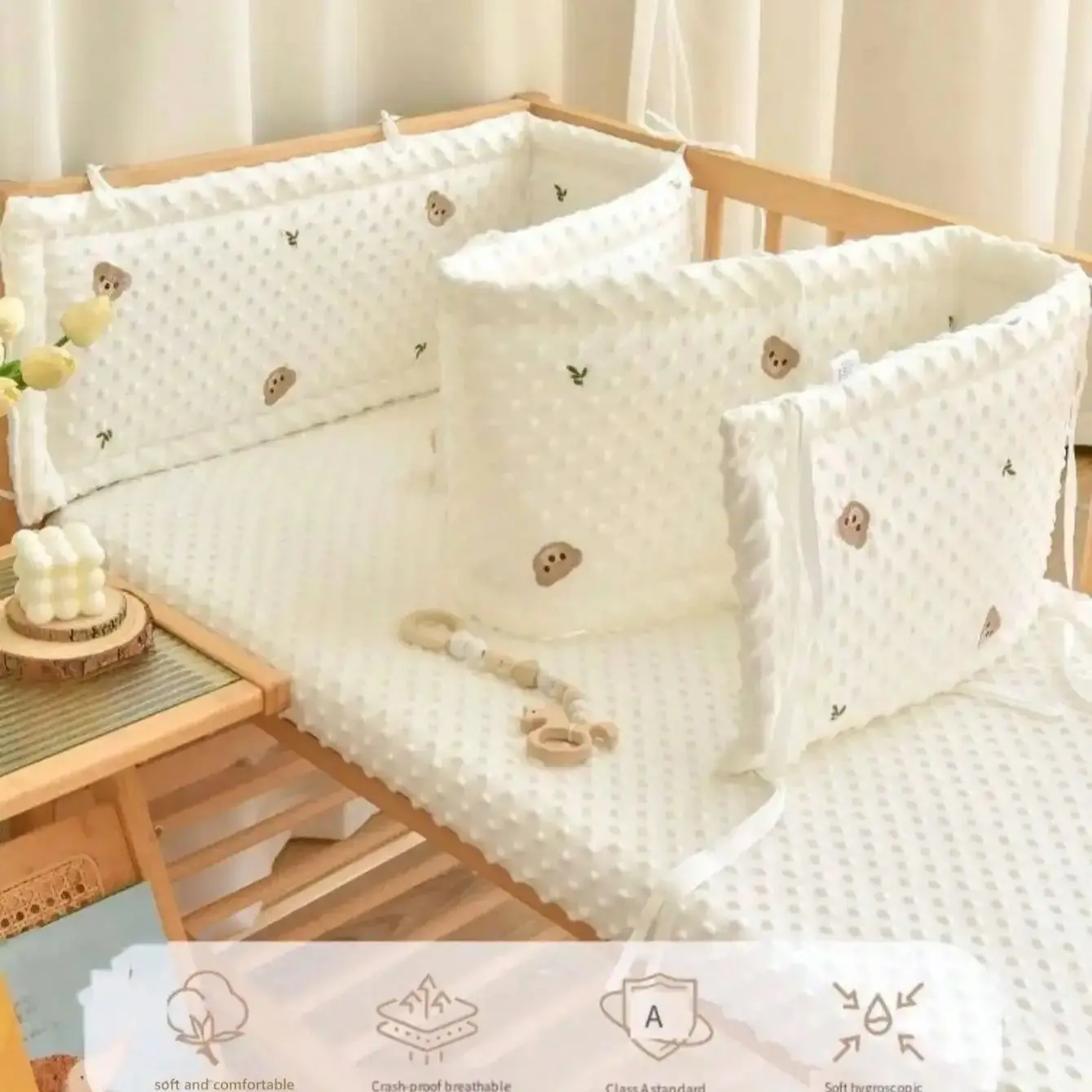 Anti-Kollisions-Polster für Babybett, abnehmbarer Kinderbettschutz, Wiegen-Protektor, Kinderzimmer-Dekoration, individuelle Größenanpassung möglich Image