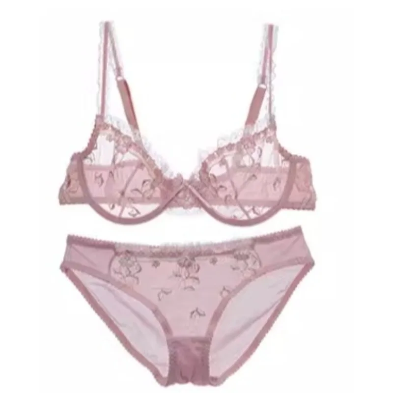 Ultradünner Stahlband-BH, Sexy Übergrößen-Spitzen-Lingerie-Set, Transparentes Komfort-BH-Set, Leichtes Design, Größen S-XL für Tägliches Tragen Image