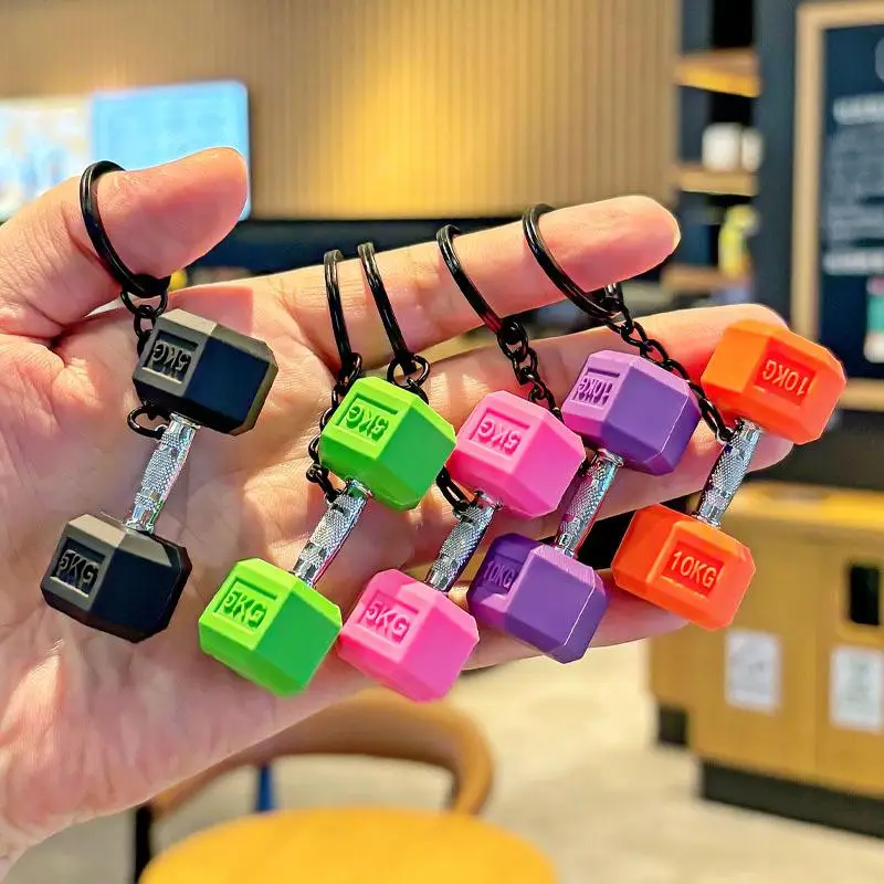 【F】Fitness-Hantel-Schlüsselanhänger, modischer 3D-PVC-Hantel-Schlüsselanhänger, Auto-Schlüsselanhänger, Geldbörsen- und Rucksackanhänger, kreative Geschenke für Fitness-Enthusiasten Image