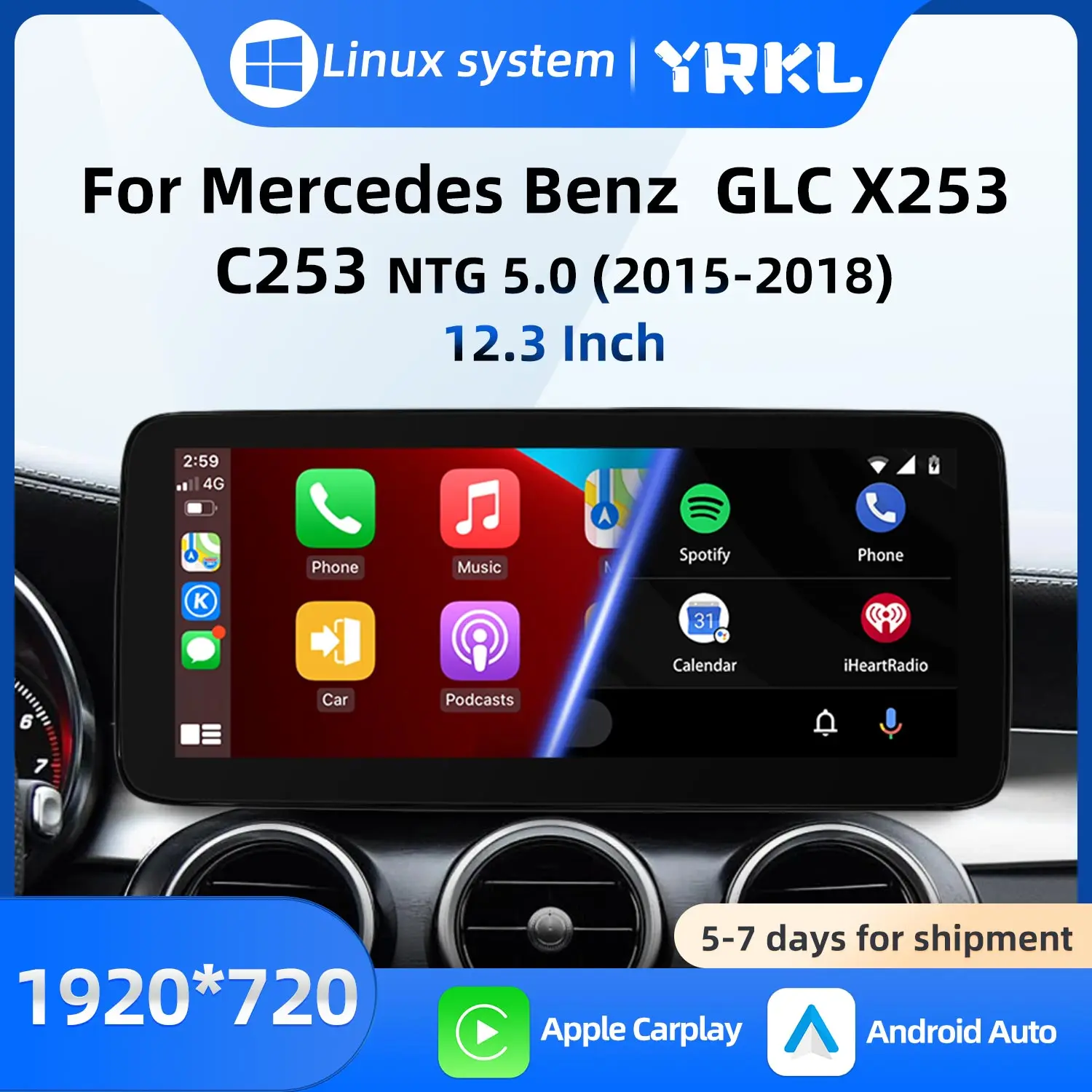 Drahtlose Carplay Android Auto Für Mercedes Benz GLC X253 C253 NTG 5,0 2015-2018 Auto Spielen Video Player touch Screen Monitor Linux Image