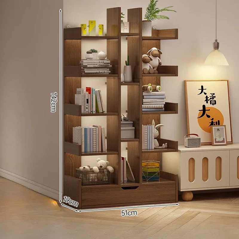 Wohnzimmer-Bücherregal, Massivholzschrank, Büro, einfaches modernes Bücherregal, mehrstufiges, bodenstehendes Lagerregal, Bücherregale
